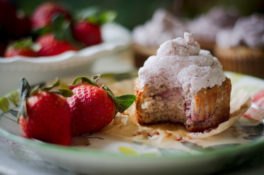 Paleo Strawberry Muffins with Strawberry Frosting